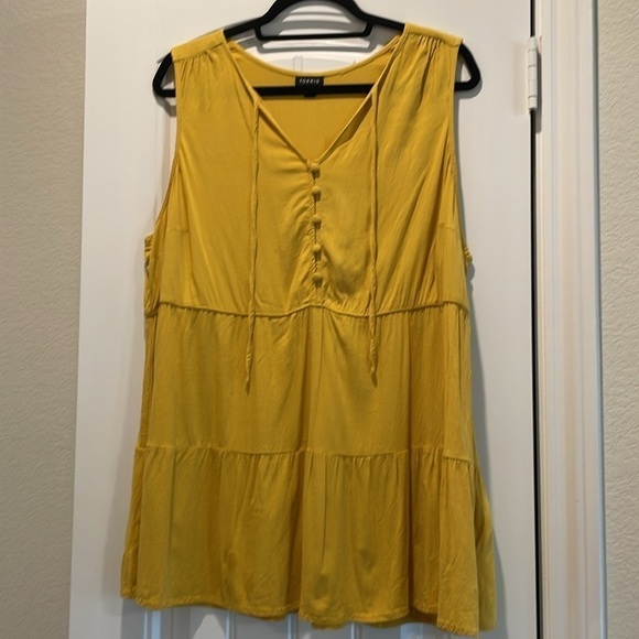 Torrid Women’s Tank Top 2X Yellow Boho Babydoll Sleeveless Button Front Tiered - Picture 7 of 16